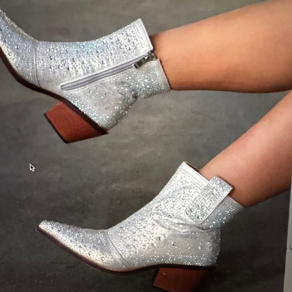 ISNOM Rhinestone Cowboy Boots Sparkly Ankle Boots with Pointed Toe size 10